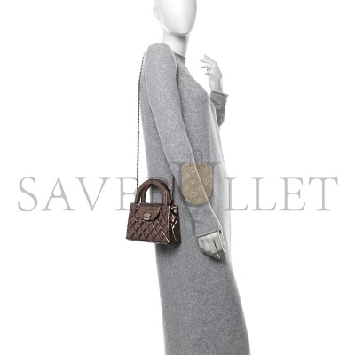 CHANEL MASTER METALLIC AGED CALFSKIN QUILTED NANO KELLY SHOPPER LIGHT BROWN (19*13*7cm)